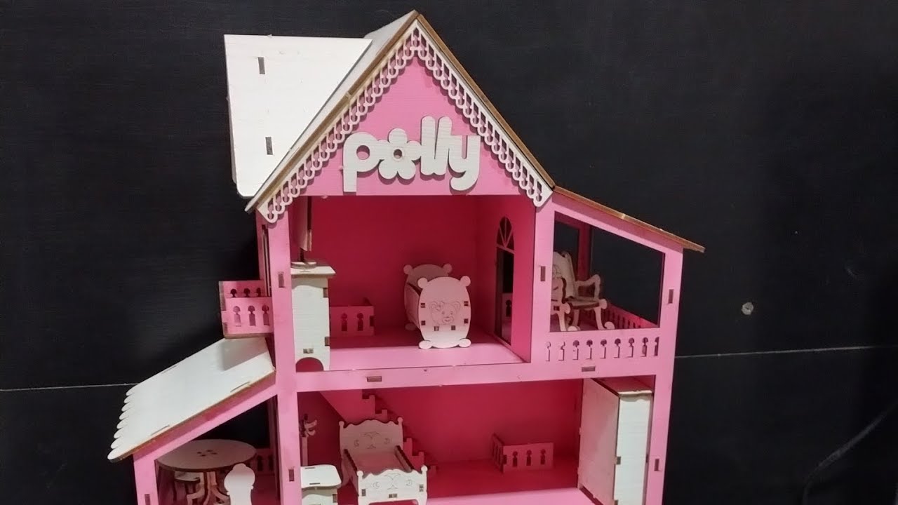 💋 Como montar casinha de boneca de madeira MDF Polly. Vídeo completo: Casa, móveis e parquinho.