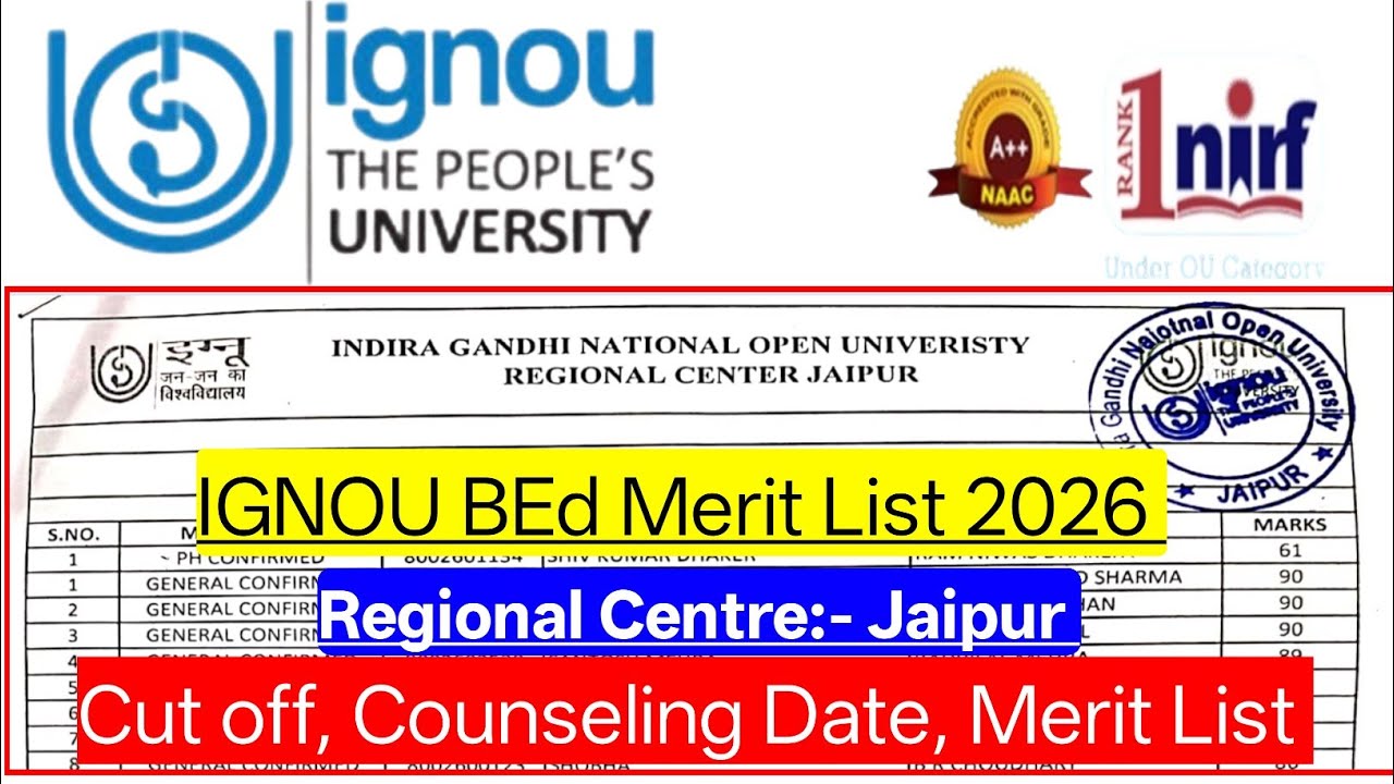 IGNOU BSC Nursing Merit List 2026 || ignou bed merit list 2026 || ignou bed 2026 cut off 