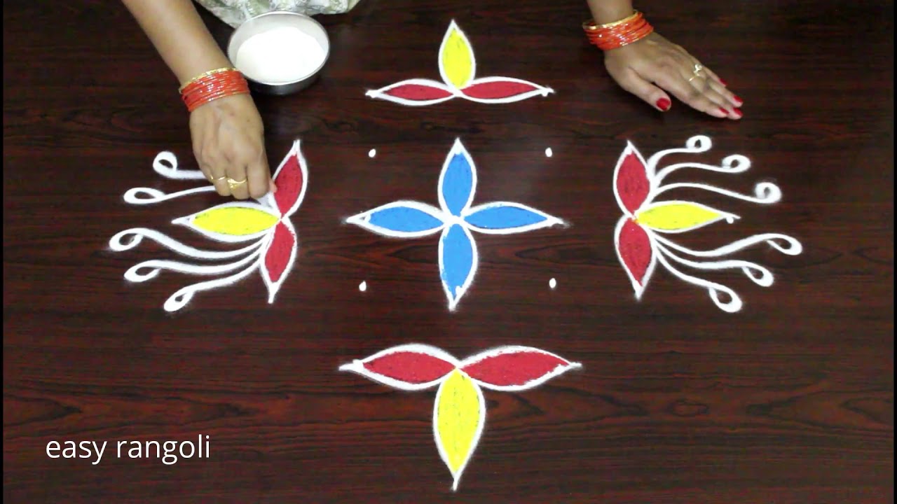 Simple flowers color Kolam with 7 dots | easy rangoli by Suneetha | New muggulu patterns