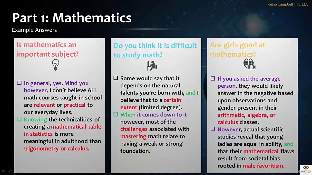 IELTS Part 1 Math Sample Answers