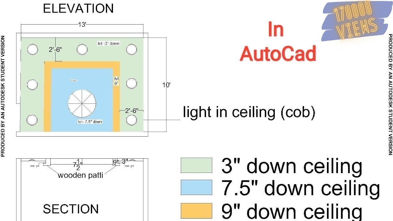 Bedroom false ceiling || 13 x 10 false ceiling || section and plan