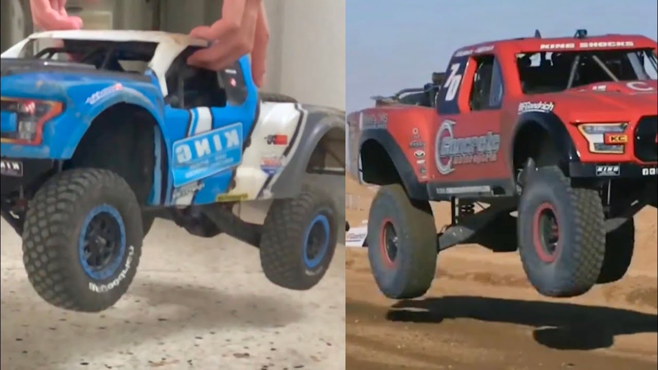 [RCvsThe Real Thing]Losi baja rey 1/10 trophy truck RC long travel mod,RWD,test run,suspension tune
