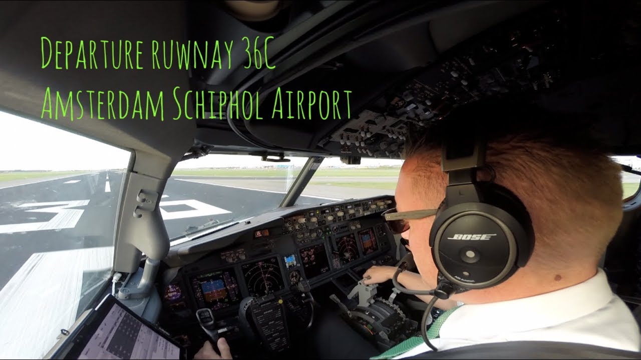 Departure runway 36C Amsterdam Schiphol Airport (AMS EHAM) Pilot view.
