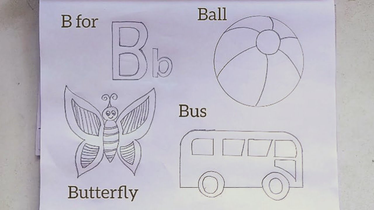 How to draw B for Ball, Butterfly and Bus | easy and simple drawing ball, butterfly and bus #drawing