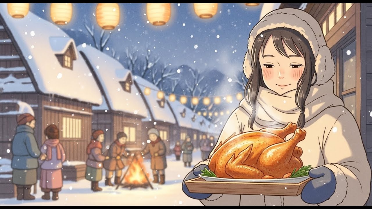 Snowy Village Festival: Roasted Chicken & Warm Winter Life | Ghibli Style Days