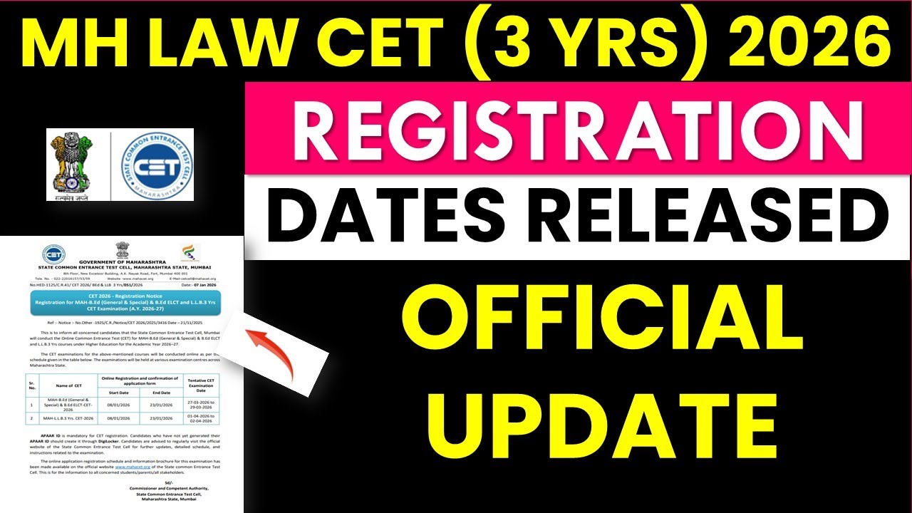 MH LAW CET (3 Yrs) 2026 Registration Form Filling Dates Out 🔥 | Official Update | CET Cell |