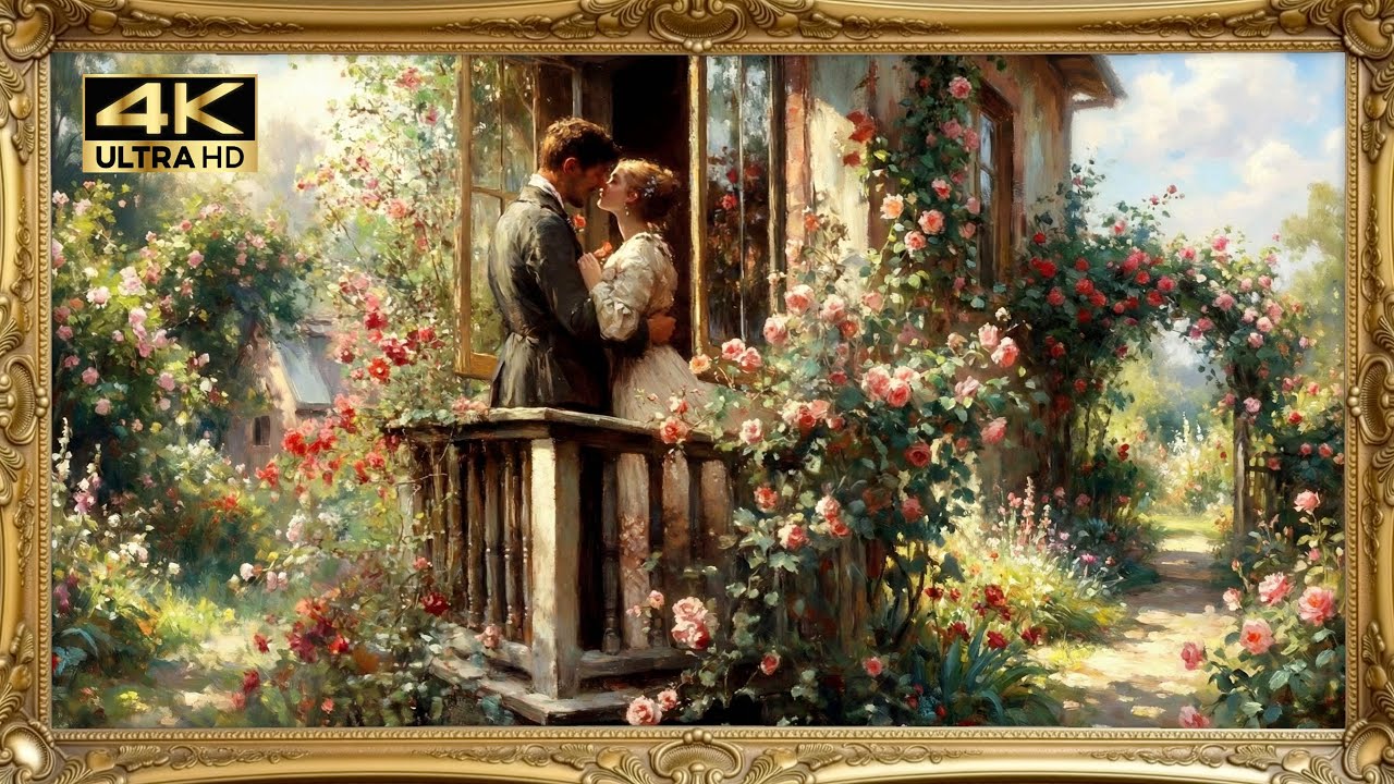 Romantic Rose Garden Classical Oil Painting TV Screensaver | 4K HD