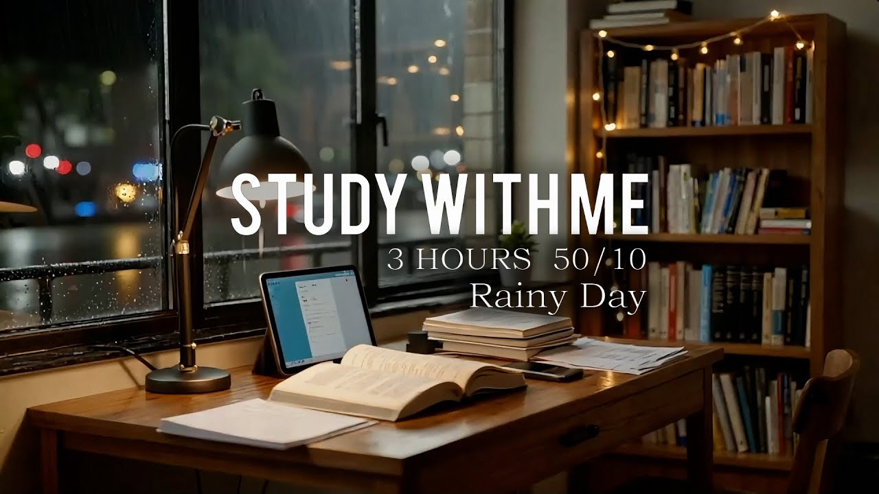 Study With Me for 3 Hours – Deep Focus Pomodoro 50/10 | No Distractions | Rainy Day