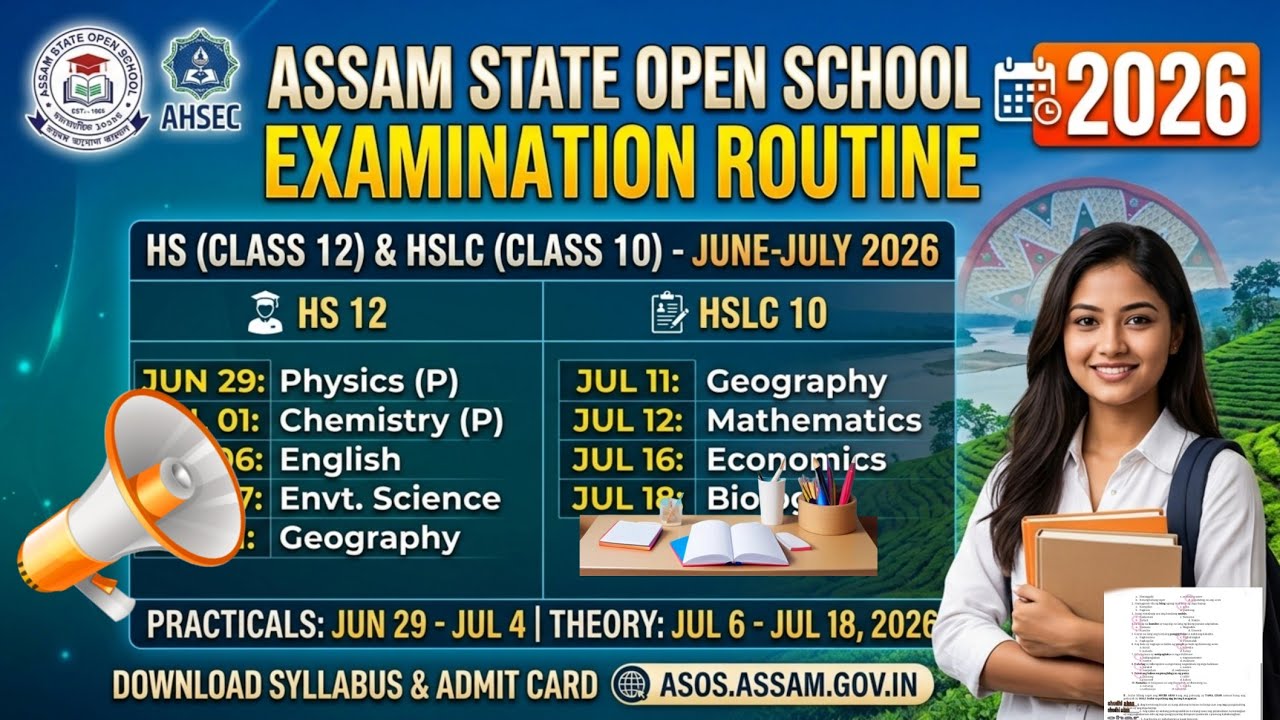 URGENT Update! ASOS Exam Time Table 2026 Released 🚨 | Assam State Open School Routine