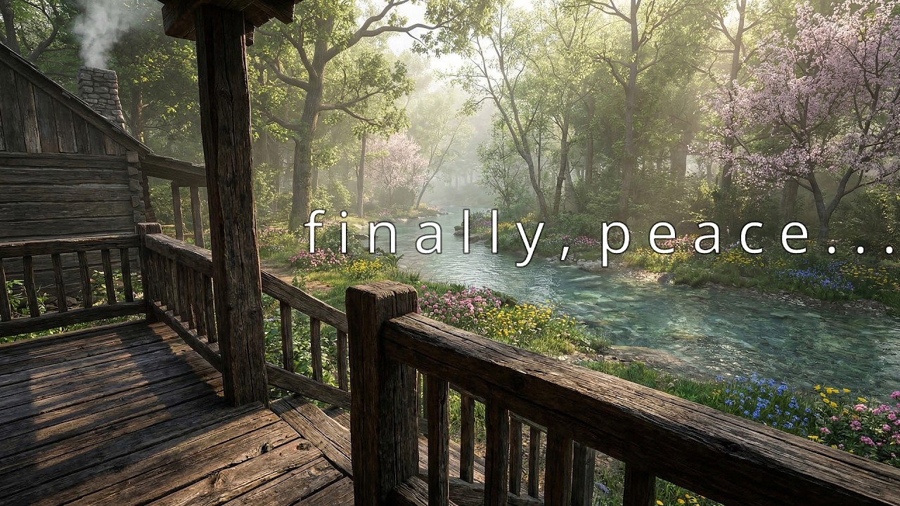 Finally, peace... 🌿 Cozy Cabin Porch, Gentle River & Piano | Anxiety Relief