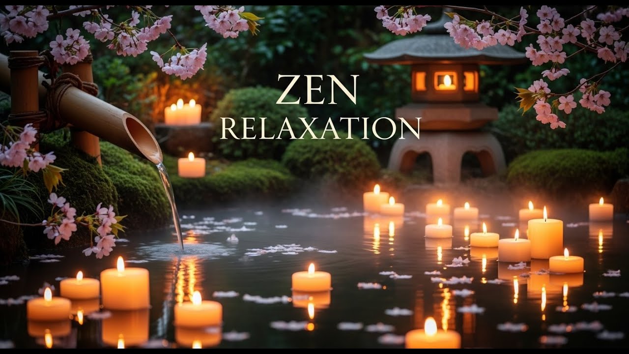 Nature Zen Water Flow Bamboo Fountain and Candle Glow for Deep Sleep Relaxation Meditation Balance