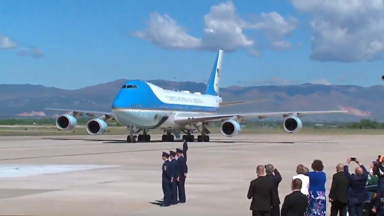 President Donald Trump arrives at Peterson Air Force Base (Raw feed)