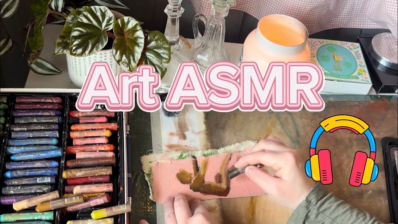 Relaxing Art ASMR | oil pastels, canvas, paper (no talking) 