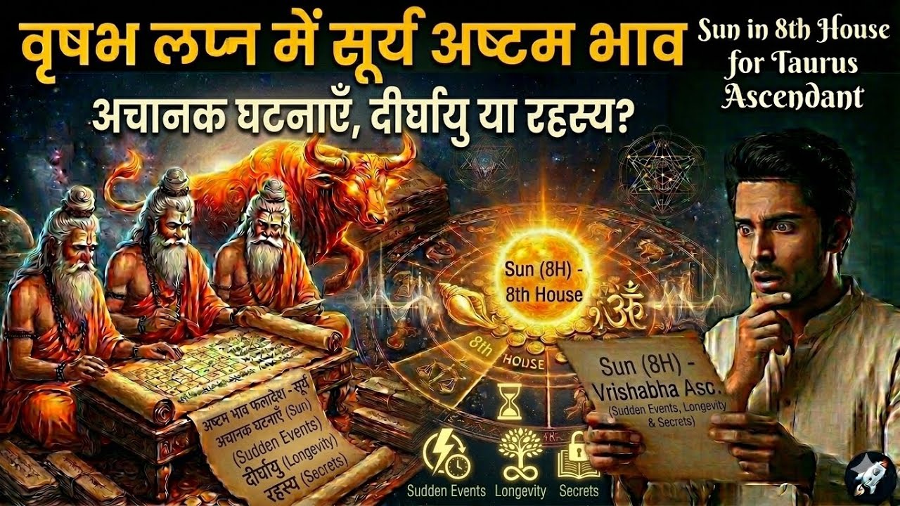 वृषभ लग्न में सूर्य अष्टम भाव | Sun in 8th House for Taurus Ascendant | Sudden Events, Longevity 