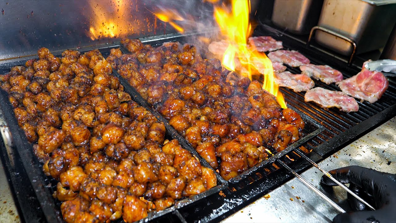 Японская миска с рисом из говяжьей кишки на гриле!! - корейская уличная еда