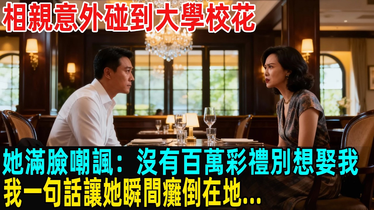 相親意外碰到大學校花，她滿臉嘲諷：沒有百萬彩禮別想娶我，我一句話讓她瞬間癱倒在地...#故事頻道 #感人壹幕 #分享#老年生活 #人生感悟