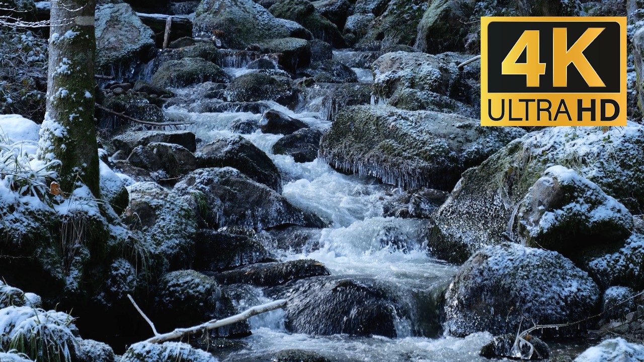 4K Relaxing Waterfall in Snow screensaver