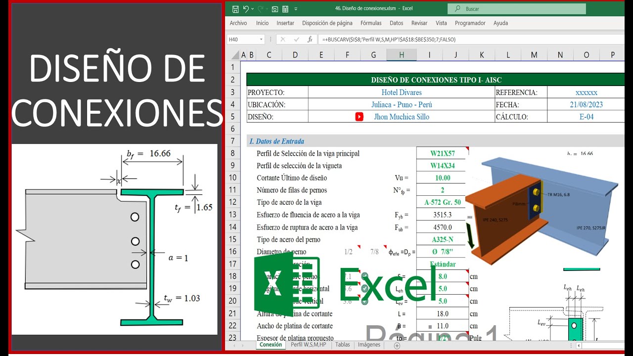 DISEÑO DE CONEXIONES A CORTANTE- ESTRUCTURAS METÁLICAS AISC (plantilla excel profesional)