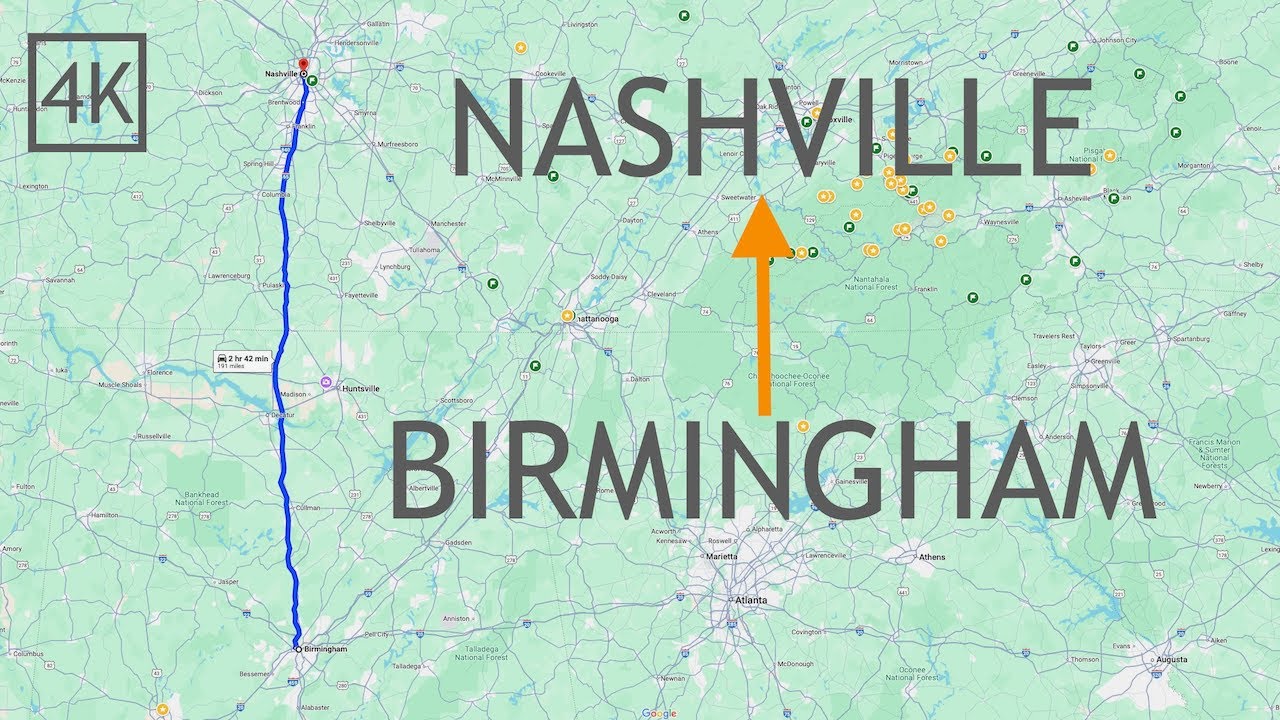 Birmingham Alabama to Nashville Tennessee Drive 4K - Driving Road Trip