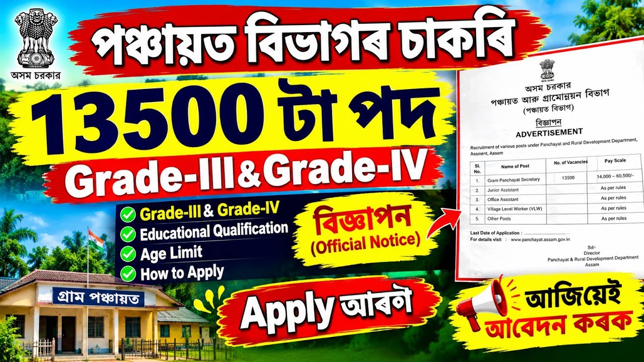 পঞ্চায়ত বিভাগৰ চাকৰি -  Pnrd new vacancy 2026 | Jobs in Assam | Assam jobs 2026 |