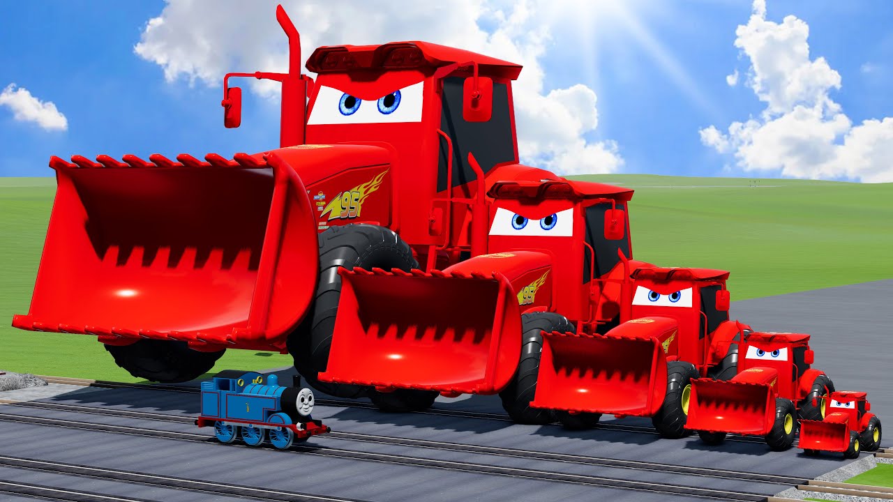 Big & Small Lightning McQueen Tractor VS Thomas Train | BeamNG.drive