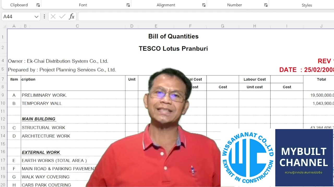 BOQ Bill of Quantity by Mybuilt channel