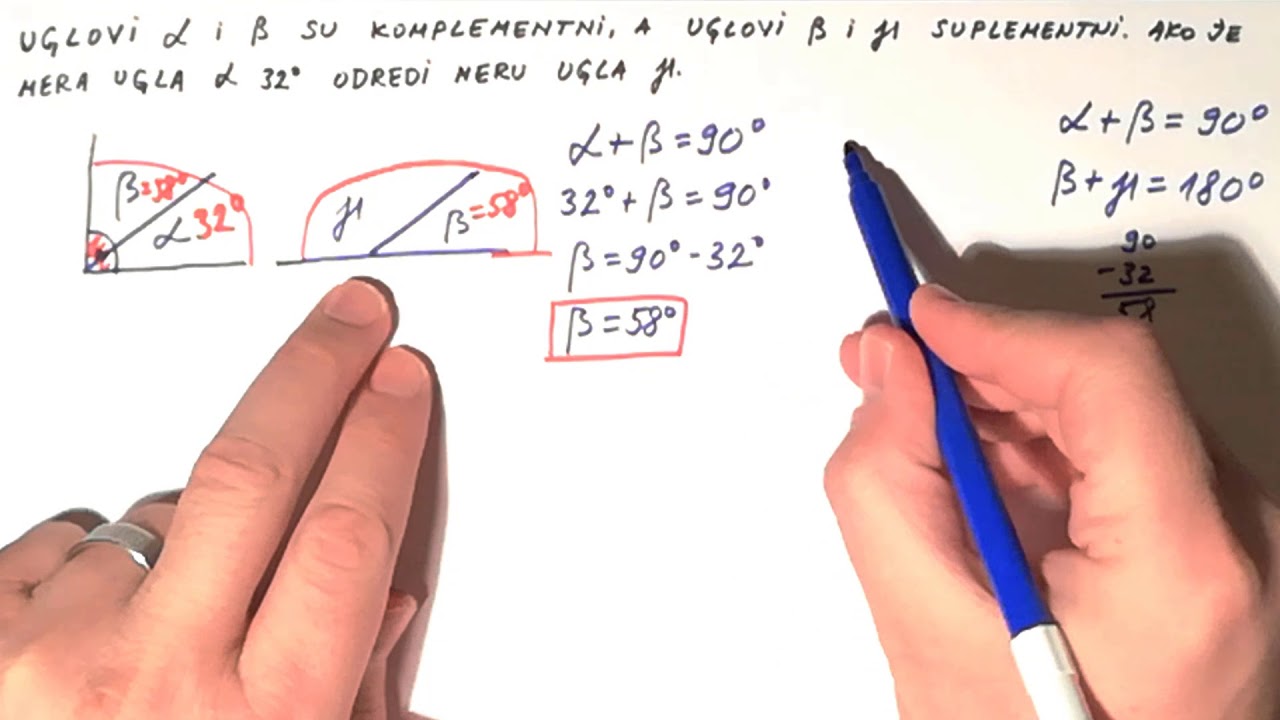 Ugao. Komplementni i suplemementni uglovi. Tekstualan zadatak 5 razred