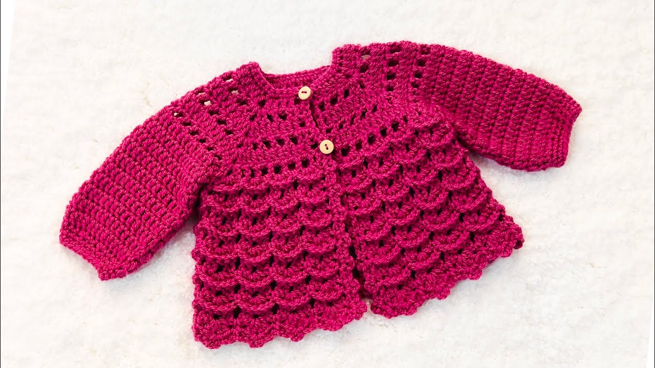 Raspberry crochet coat or cardigan sweater for baby girls 3-6m + more sizes EASY CROCHET PATTERN