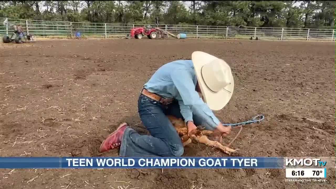 14-year-old wins goat tying world title