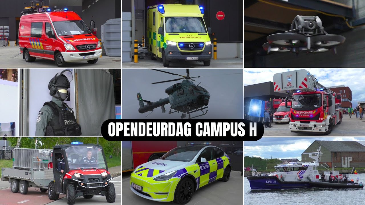 OPENDEURDAG CAMPUS H - Politie, Brandweer en Ambulances met zwaailicht en sirenes in Hasselt (BE)!