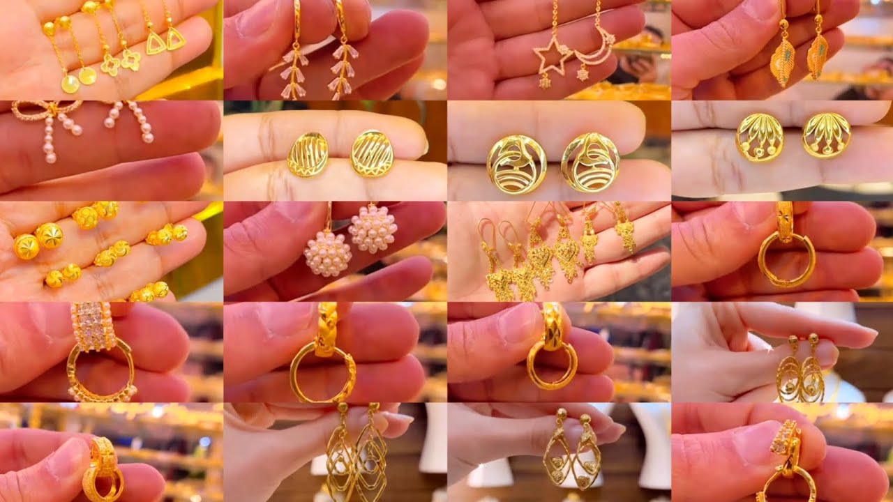 Gold Light Weight Earrings Tops Design for Women ||Daily wear gold stud earrings Jewellery design 