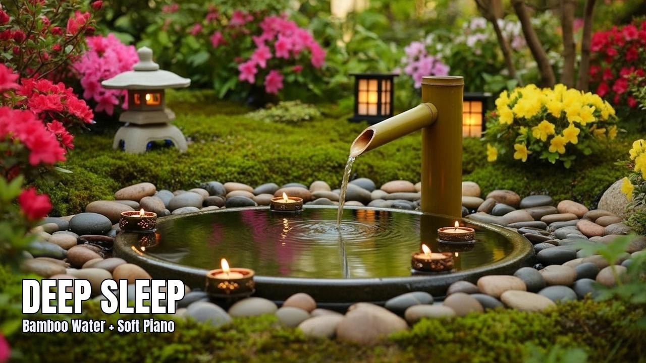 Bamboo Water + Soft Piano for Deep Sleep (No Talking, No Lyrics) • Live Soundscape