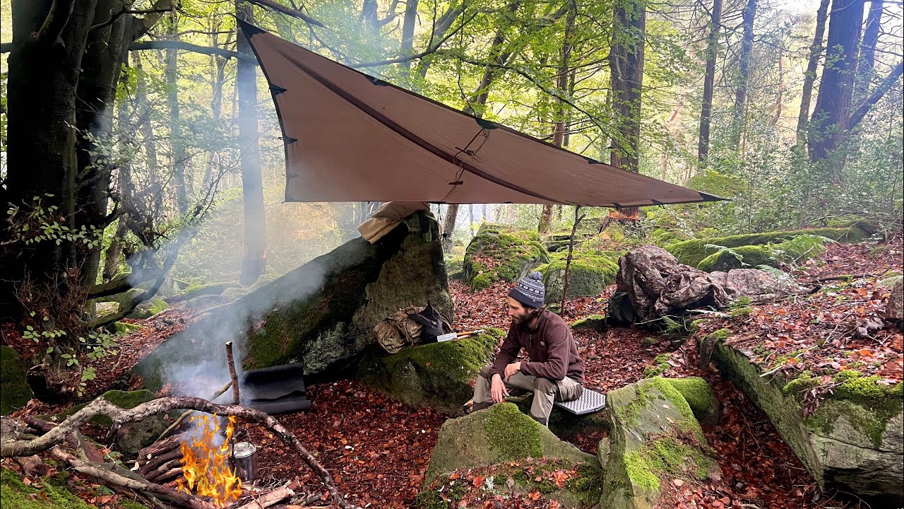 A Bushcraft Camp in the Woods |The Calm After the Storm | Tarp Shelter & One Pot Cooking