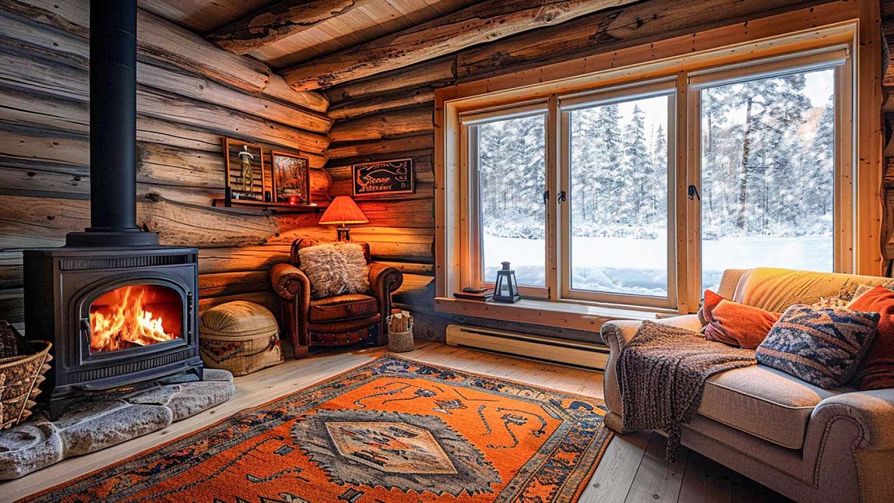 Frozen Cabin Day ❄️ Howling Wind & Heavy Snowstorm Sounds