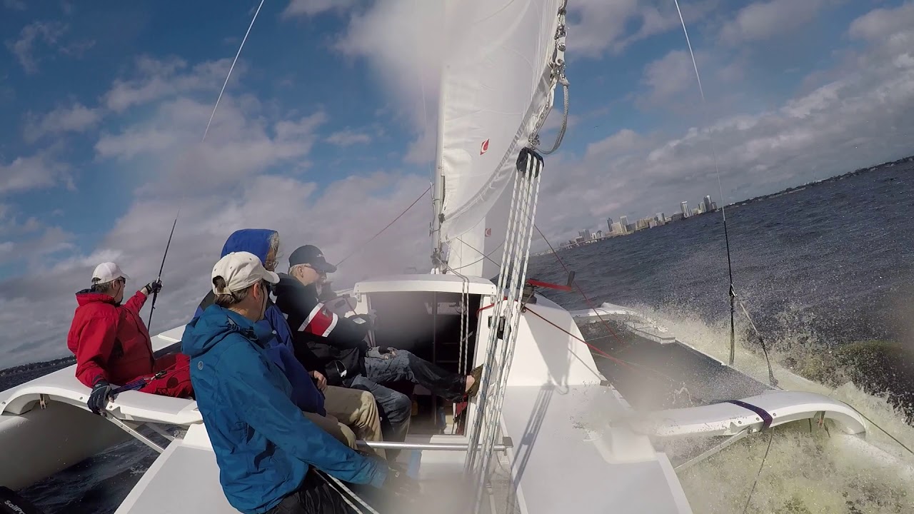 Farrier F-22  sailing, St Johns River 1-13-2019. Boat speed 13-17 knots