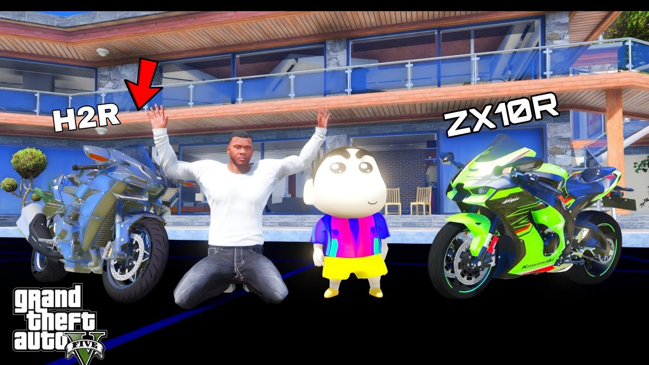 Franklin NINJA H2R VS Shinchan NINJA ZX10 R | GTA5 Game Play