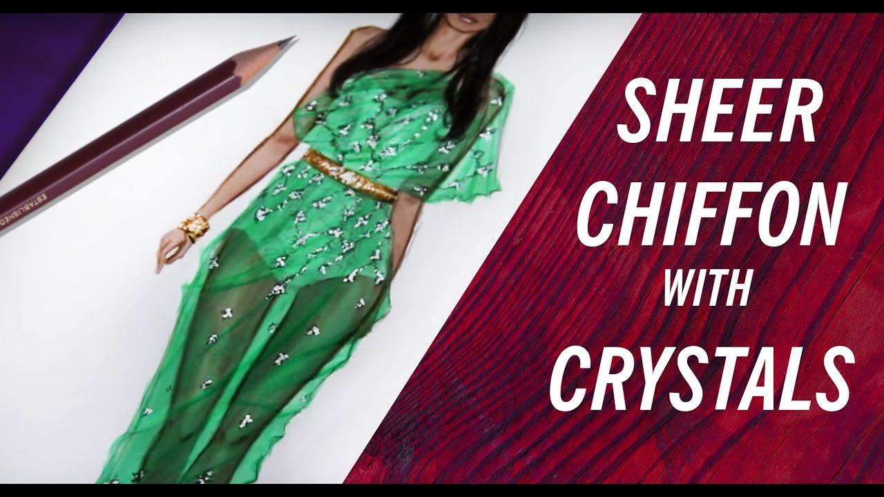 CHIFFON DRESS, LACE WITH CRYSTALS | Fashion Drawing