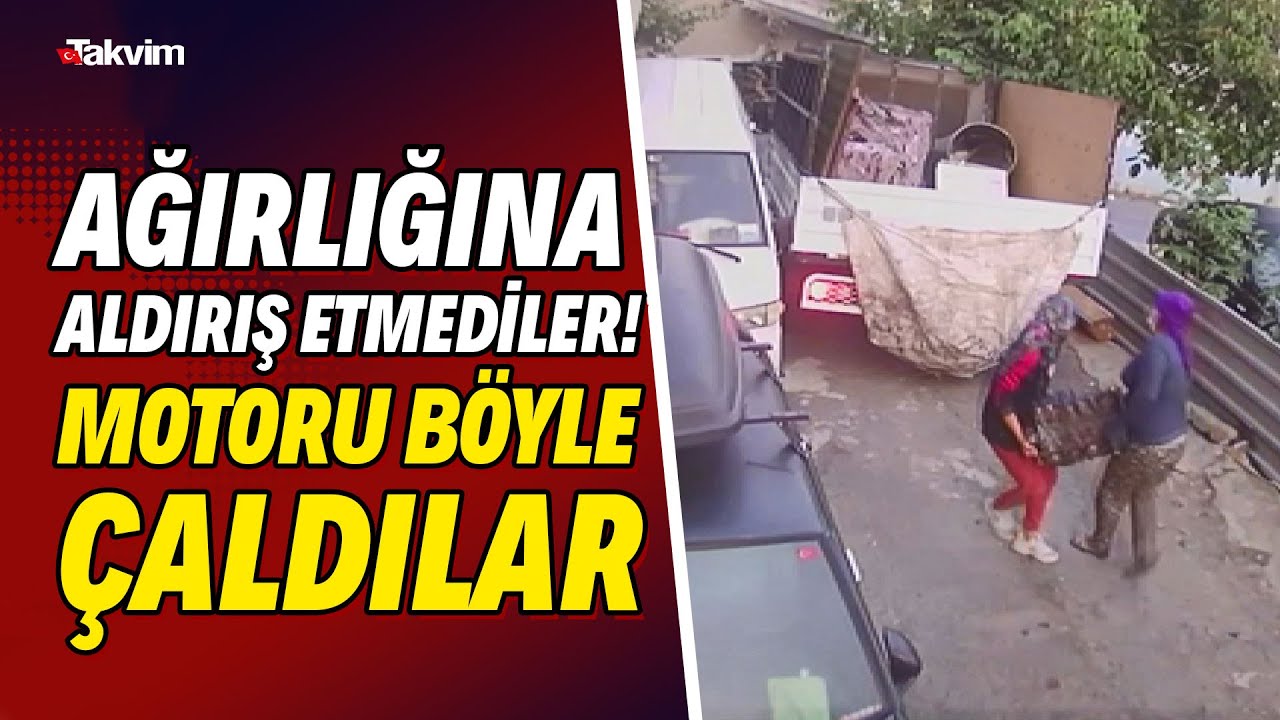 Ağırlığına aldırış etmediler! Otomobil motorunu çalan hırsızlar kamerada