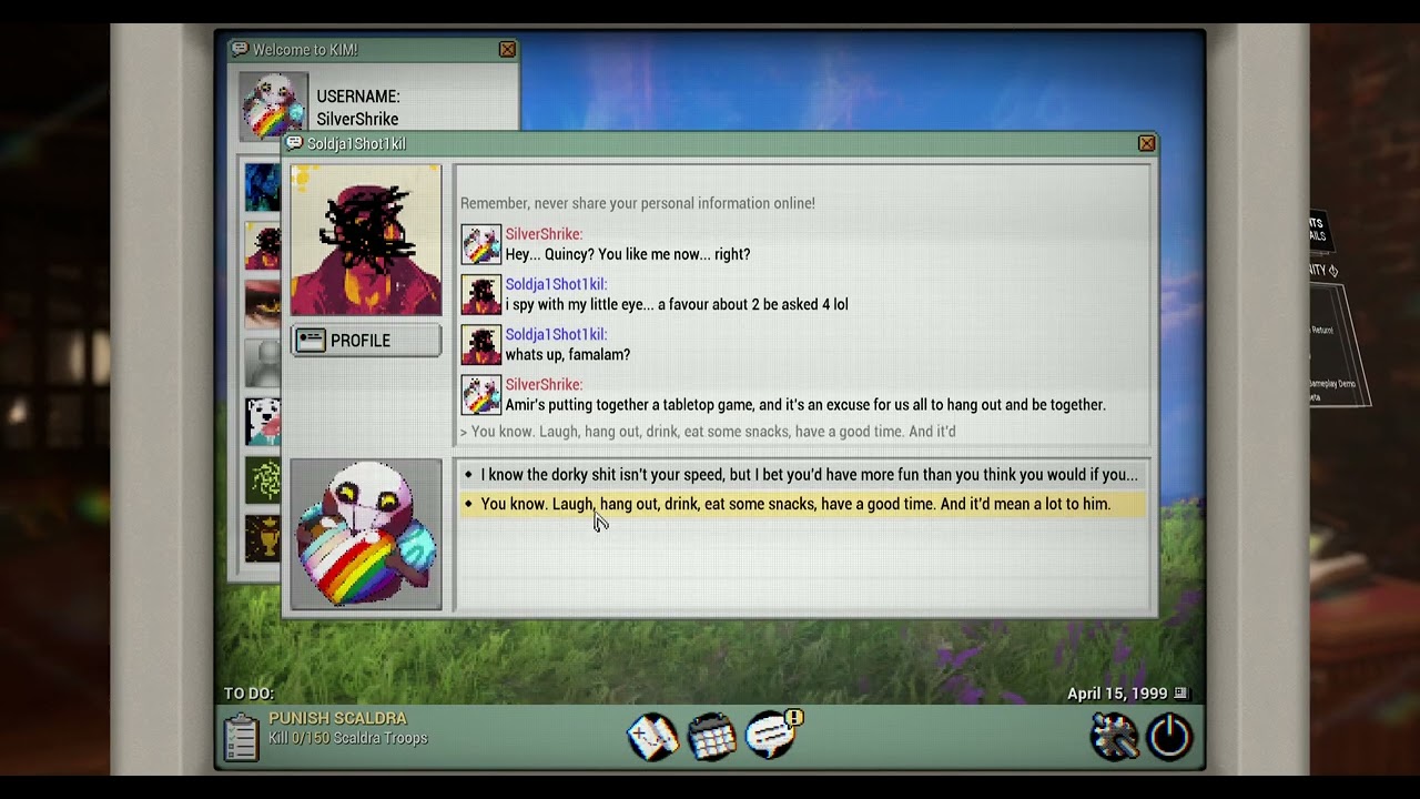 Warframe 1999: Calling in a favour with Quincy to get him to play Amir's game - like/tabletop/speed