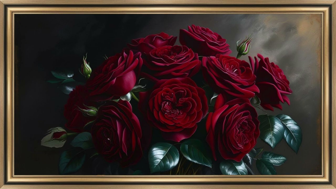 🎨🌹لوحة فنية ساحرة | أزهار حمراء داكنة بتفاصيل واقعية مذهلة  | Screen Saver for TV🎨🌹