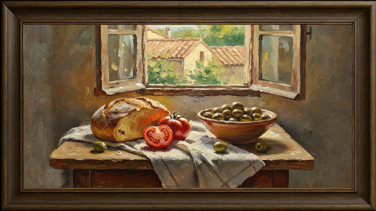 Mediterranean Still Life –4K Framed Art | Bodegón Mediterráneo–Arte enmarcado 4K | No Music