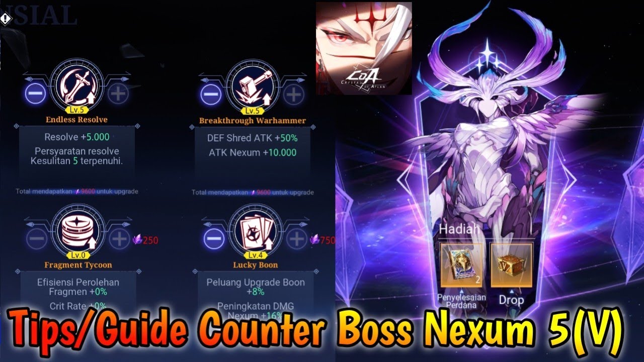 Tips/Panduan Melawan Bos Nexum 5(V) | Buildnya Ada!! - Gameplay Crystal of Atlan
