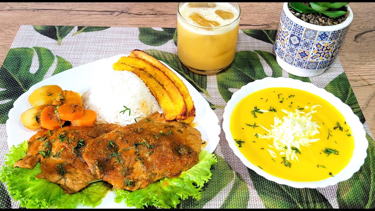 🇪🇨ALMUERZO COMPLETO CREMA DE ZAPALLO, CHANCHO AL JUGO Y REFRESCO DE NARANJILLAS #almuerzo