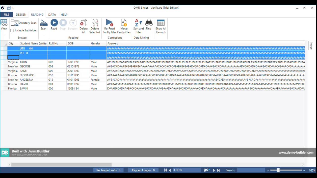 Reading OMR Forms form Verificare