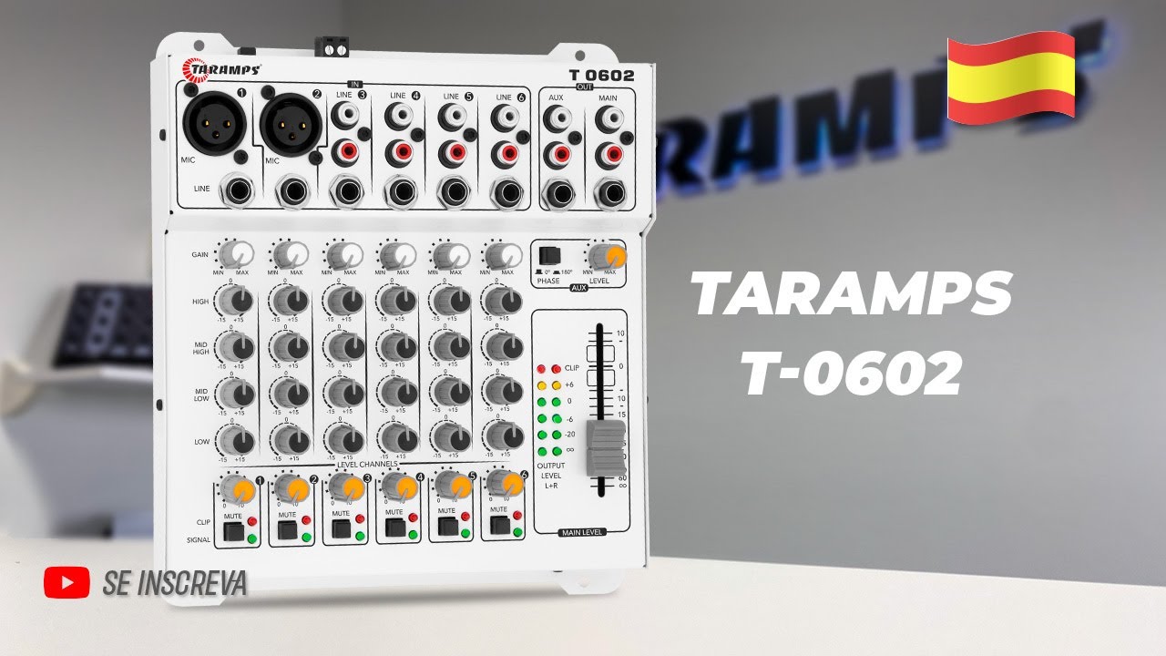 Consola Mezcladora de Audio Taramps T-0602 - 6 Canales de Entrada y 2 Canales de Salida