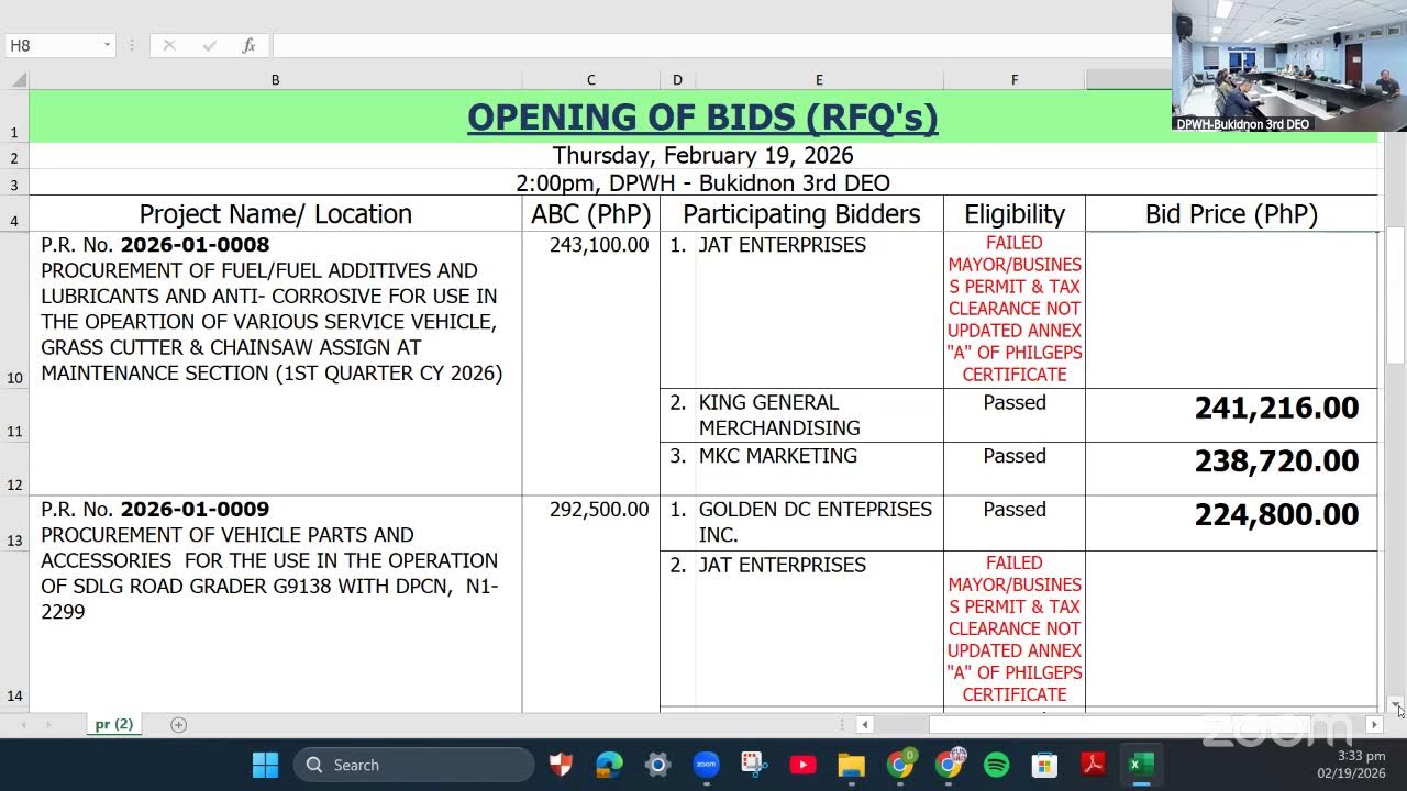 OPENING | GOODS & SERVICES (RFQ'S)
