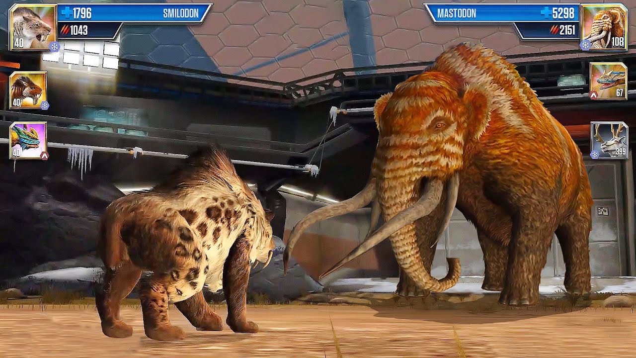 THE GIANT CENOZOIC LION SMILODON VS MASTODON - BATTLE || JURASSIC WORLD THE GAME | GAMEPLAY