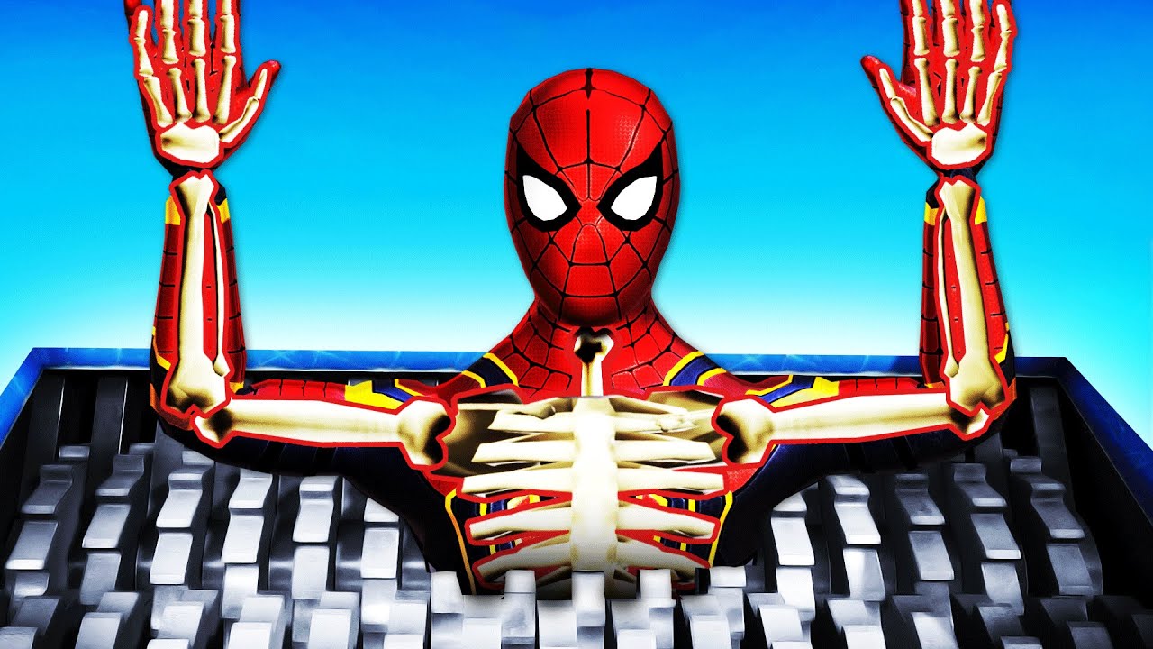 Breaking SPIDERMAN BONES With GIANT SHREDDER