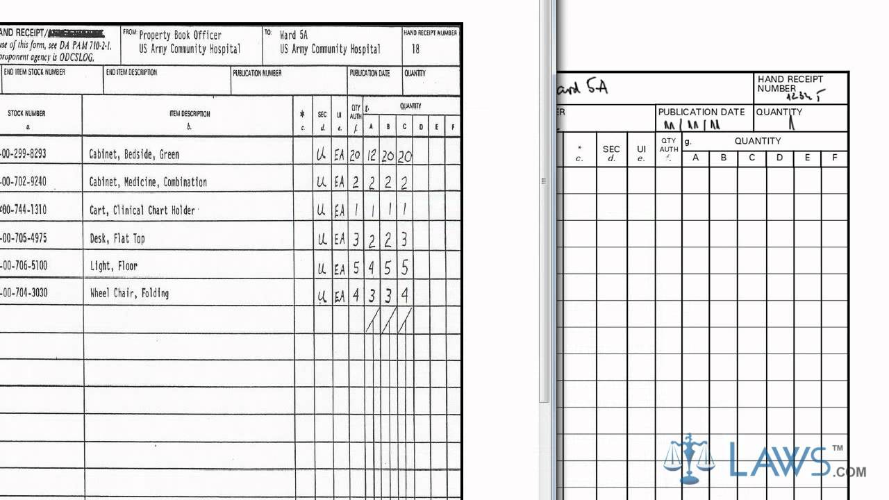 Hand Receipt Annex/Components Receipt