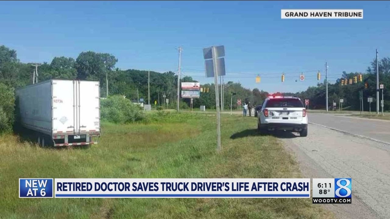 Retired doctor saves trucker's life after crash